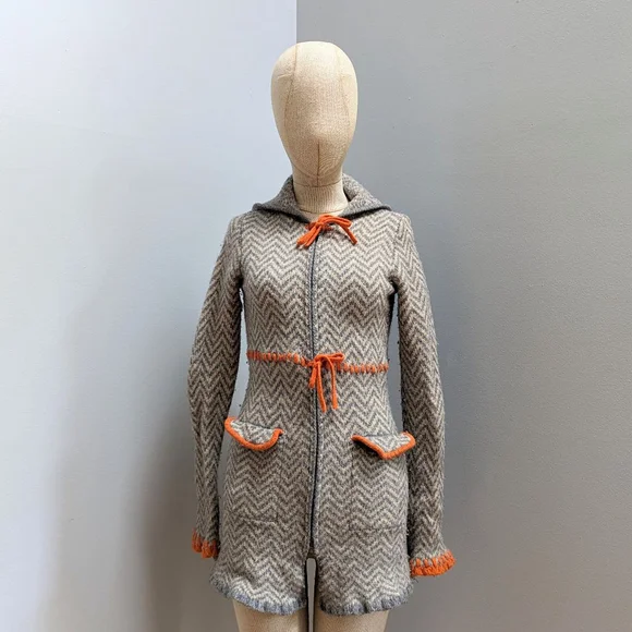 Sparrow Grey and Orange Wool Blend Zip Up Hoodie - Small - Picture 3 of 10